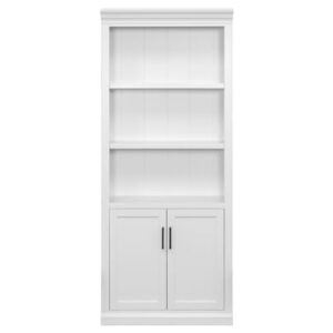 Martin Furniture Modern Wood Lower Doors Bookcase, Office Bookcase, Office Shelving, Office Storage, Fully Assembled, White