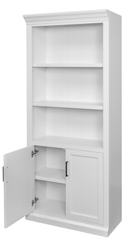 Martin Furniture Modern Wood Lower Doors Bookcase, Office Bookcase, Office Shelving, Office Storage, Fully Assembled, White