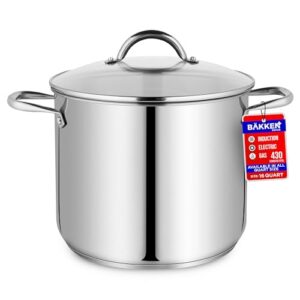 bakken-swiss deluxe 16-quart stainless steel stockpot w/tempered glass see-through lid - simmering delicious soups stews & induction cooking - exceptional heat distribution - heavy-duty & food-grade