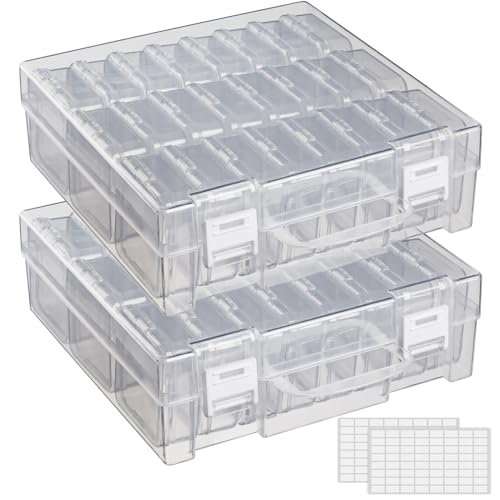 JIZIYRUO Clear Bead Organizer Box, 24Pcs Small Plastic Bead Storage Containers, Mini Rectangle Storage Boxes with Hinged Lids for Beads Seeds Jewelry Rhinestones Crafts Small Items (2 Pack)