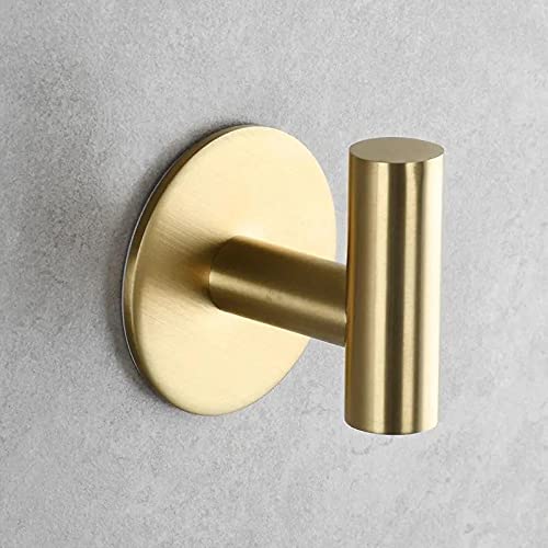 Zuvky Self Adhesive Hooks 304 Stainless Steel Heavy Duty Hangers Without Nails for Bathrooms Kitchen Livingroom Garage Hotel Waterproof Towel Hook-2 Pack (Gold)