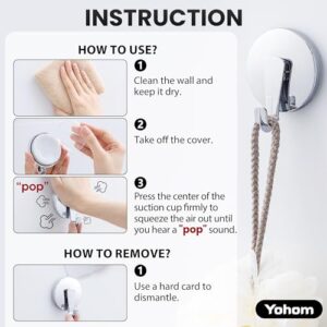 YOHOM Suction Cup Hooks for Inside Shower Wall Suction Towel Holder Bathroom Wash Cloth Suction Hanger Plastic Loofah Sponge Hooks for Glass Shower Door, 2PCS