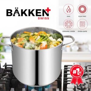 Bakken-Swiss Deluxe 16-Quart Stainless Steel Stockpot w/Tempered Glass See-Through Lid - Simmering Delicious Soups Stews & Induction Cooking - Exceptional Heat Distribution - Heavy-Duty & Food-Grade