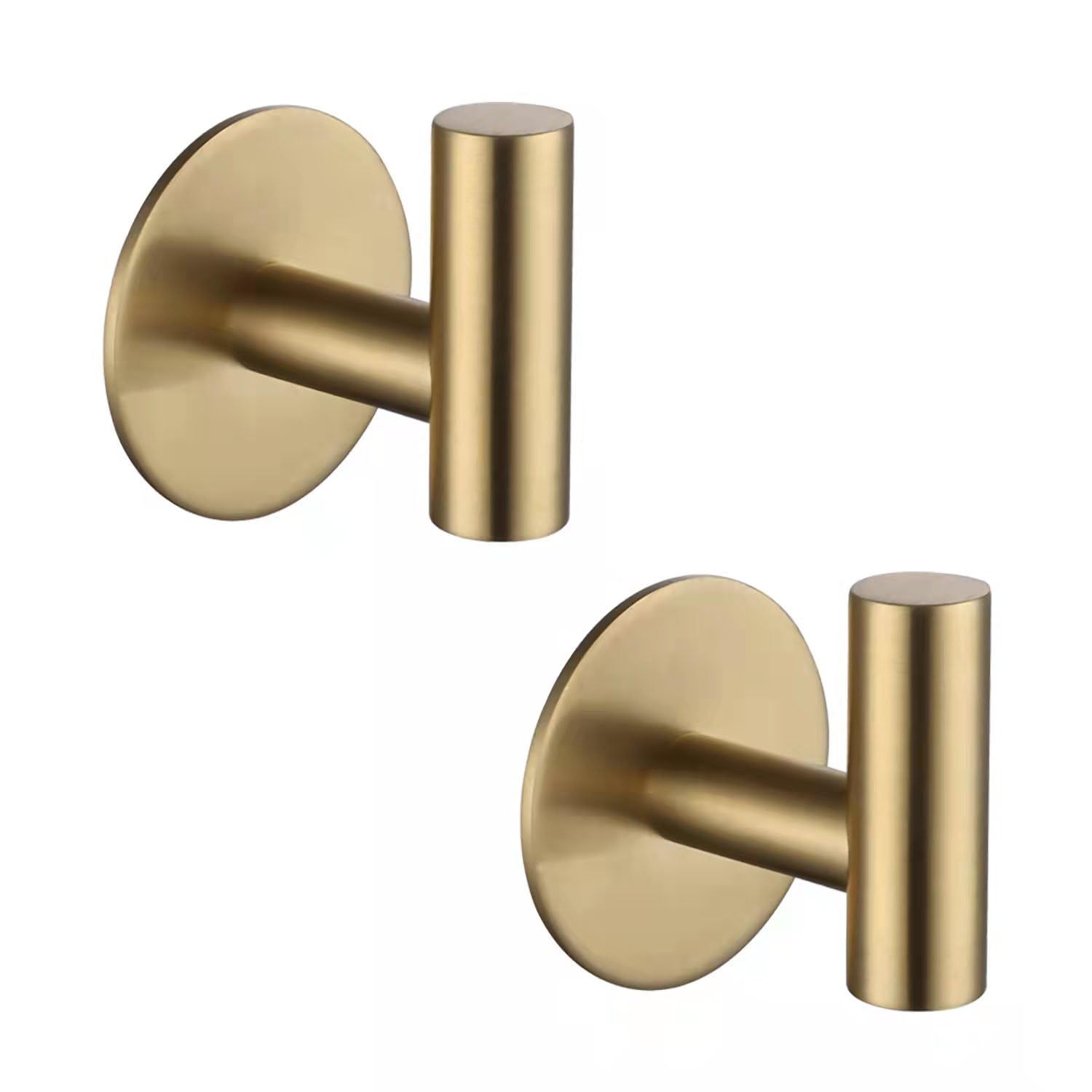 Zuvky Self Adhesive Hooks 304 Stainless Steel Heavy Duty Hangers Without Nails for Bathrooms Kitchen Livingroom Garage Hotel Waterproof Towel Hook-2 Pack (Gold)