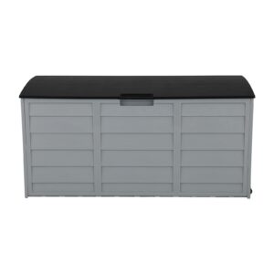 75 Gallon Waterproof Rein Deck Box Lockable Lid Outdoor Patio Garden Storage Container With Wheels for Tools Toys Cushions, Black Lid