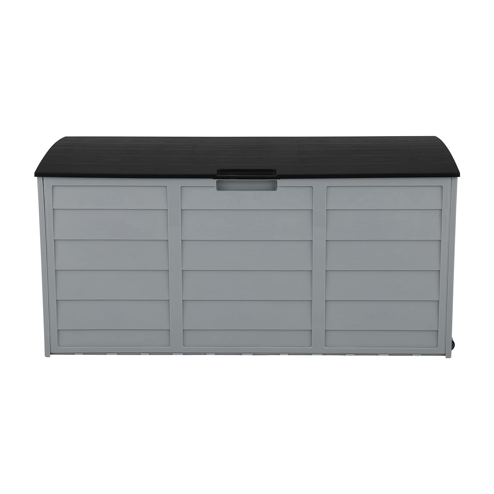 75 Gallon Waterproof Rein Deck Box Lockable Lid Outdoor Patio Garden Storage Container With Wheels for Tools Toys Cushions, Black Lid