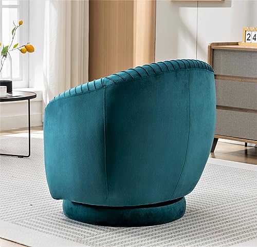 US Pride Furniture Contemporary Velvet Swivel Barrel Chair with 360° Spin Capability, Round Accent One-Seater Sofa for Living Room, Bedroom, and Office, Greenish Blue