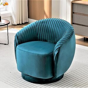 US Pride Furniture Contemporary Velvet Swivel Barrel Chair with 360° Spin Capability, Round Accent One-Seater Sofa for Living Room, Bedroom, and Office, Greenish Blue