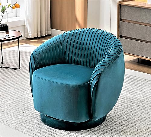 US Pride Furniture Contemporary Velvet Swivel Barrel Chair with 360° Spin Capability, Round Accent One-Seater Sofa for Living Room, Bedroom, and Office, Greenish Blue