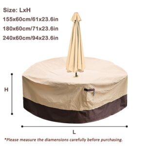 Patio Table Chair Set Cover with Umbrella Hole SUNSURE Round Waterproof Bathtub Cover Water-Resistant Outdoor Furniture Cover Oval Veranda Garden Table Covers (71x23.6in)