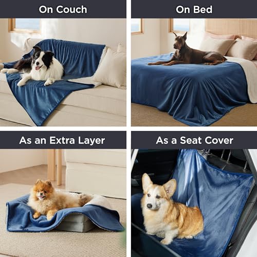 Bedsure Waterproof Blanket for Bed - Sherpa Fleece Waterproof Dog Blankets for Large Dogs, Pet Blankets for Bed/Couch/Dog Crate, Soft Plush Reversible Furniture Protector, Twin Size, 80"x60", Blue