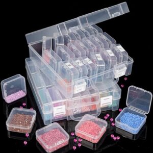 JIZIYRUO Clear Bead Organizer Box, 24Pcs Small Plastic Bead Storage Containers, Mini Rectangle Storage Boxes with Hinged Lids for Beads Seeds Jewelry Rhinestones Crafts Small Items (2 Pack)