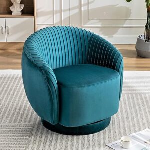 US Pride Furniture Contemporary Velvet Swivel Barrel Chair with 360° Spin Capability, Round Accent One-Seater Sofa for Living Room, Bedroom, and Office, Greenish Blue