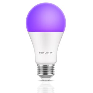 maelsrlg black light bulb 9w(100w equivalent), led uv light bulb glow in the dark, uva level (385-400nm), e26 medium base, non-dimmable, 1 pack