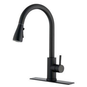 softinox kitchen faucet with multi-functional pull down sprayer - high arc single handle kitchen sink faucet with deck plate - commercial modern brushed stainless steel kitchen faucets - black