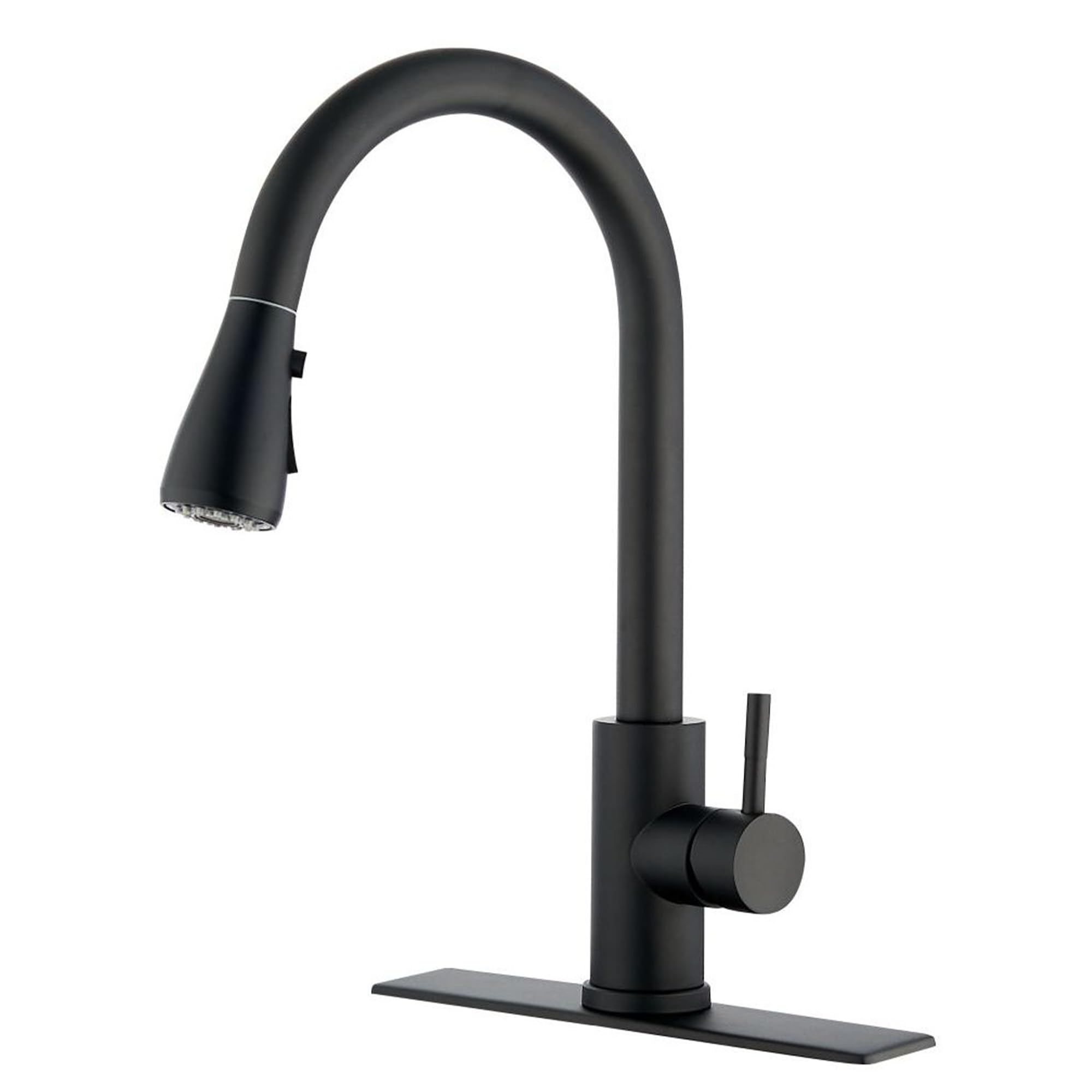 SOFTINOX Kitchen Faucet with Multi-Functional Pull Down Sprayer - High Arc Single Handle Kitchen Sink Faucet with Deck Plate - Commercial Modern Brushed Stainless Steel Kitchen Faucets - Black