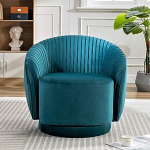 US Pride Furniture Contemporary Velvet Swivel Barrel Chair with 360° Spin Capability, Round Accent One-Seater Sofa for Living Room, Bedroom, and Office, Greenish Blue