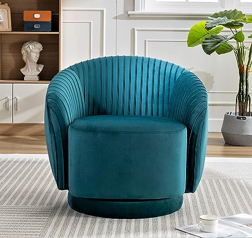 US Pride Furniture Contemporary Velvet Swivel Barrel Chair with 360° Spin Capability, Round Accent One-Seater Sofa for Living Room, Bedroom, and Office, Greenish Blue