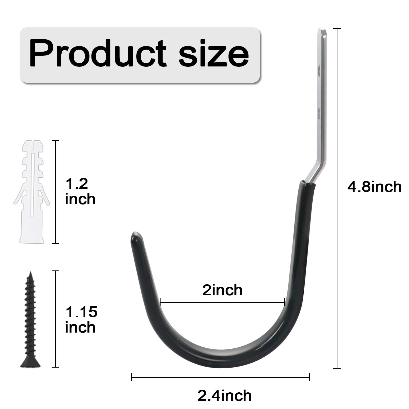 Heavy Duty J Hooks for Hanging, Garage Utility Hooks Wall Mount, Steel Anti-Slip Garage Storage Hooks, 4 Pack Folding Chair Hooks, Heavy Duty Wall Hooks for Hanging Bikes Hose Cord, Garden Tools