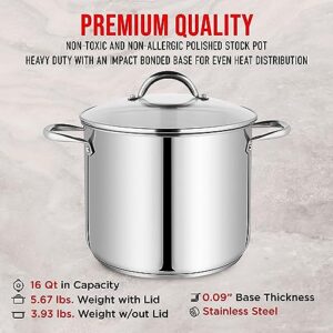 Bakken-Swiss Deluxe 16-Quart Stainless Steel Stockpot w/Tempered Glass See-Through Lid - Simmering Delicious Soups Stews & Induction Cooking - Exceptional Heat Distribution - Heavy-Duty & Food-Grade