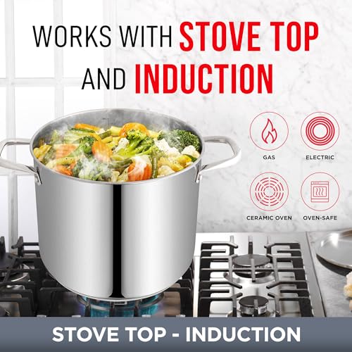 Bakken-Swiss Deluxe 16-Quart Stainless Steel Stockpot w/Tempered Glass See-Through Lid - Simmering Delicious Soups Stews & Induction Cooking - Exceptional Heat Distribution - Heavy-Duty & Food-Grade