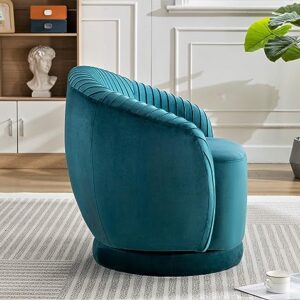 US Pride Furniture Contemporary Velvet Swivel Barrel Chair with 360° Spin Capability, Round Accent One-Seater Sofa for Living Room, Bedroom, and Office, Greenish Blue