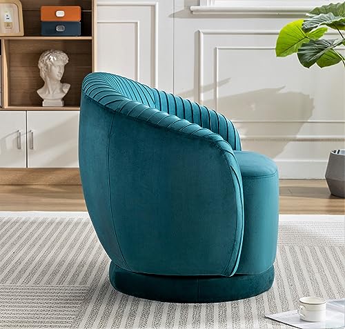 US Pride Furniture Contemporary Velvet Swivel Barrel Chair with 360° Spin Capability, Round Accent One-Seater Sofa for Living Room, Bedroom, and Office, Greenish Blue