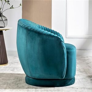 US Pride Furniture Contemporary Velvet Swivel Barrel Chair with 360° Spin Capability, Round Accent One-Seater Sofa for Living Room, Bedroom, and Office, Greenish Blue