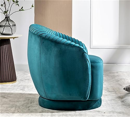 US Pride Furniture Contemporary Velvet Swivel Barrel Chair with 360° Spin Capability, Round Accent One-Seater Sofa for Living Room, Bedroom, and Office, Greenish Blue