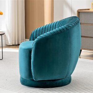 US Pride Furniture Contemporary Velvet Swivel Barrel Chair with 360° Spin Capability, Round Accent One-Seater Sofa for Living Room, Bedroom, and Office, Greenish Blue