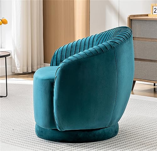 US Pride Furniture Contemporary Velvet Swivel Barrel Chair with 360° Spin Capability, Round Accent One-Seater Sofa for Living Room, Bedroom, and Office, Greenish Blue