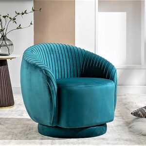 US Pride Furniture Contemporary Velvet Swivel Barrel Chair with 360° Spin Capability, Round Accent One-Seater Sofa for Living Room, Bedroom, and Office, Greenish Blue