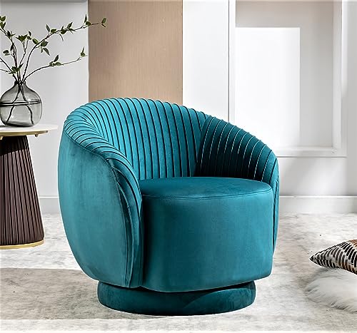 US Pride Furniture Contemporary Velvet Swivel Barrel Chair with 360° Spin Capability, Round Accent One-Seater Sofa for Living Room, Bedroom, and Office, Greenish Blue