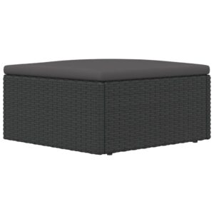 Makastle Outdoor Ottoman Patio Footstool Foot Rest Small Seat Furniture with Soft Cushion, All-Weather Patio Footrest for Garden Yard Deck Poolside, Black 20.9" x 20.1" x 9.6" Poly Rattan