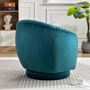 US Pride Furniture Contemporary Velvet Swivel Barrel Chair with 360° Spin Capability, Round Accent One-Seater Sofa for Living Room, Bedroom, and Office, Greenish Blue