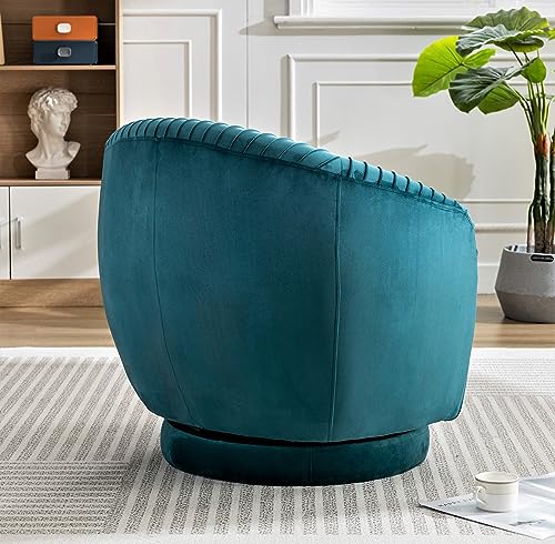 US Pride Furniture Contemporary Velvet Swivel Barrel Chair with 360° Spin Capability, Round Accent One-Seater Sofa for Living Room, Bedroom, and Office, Greenish Blue