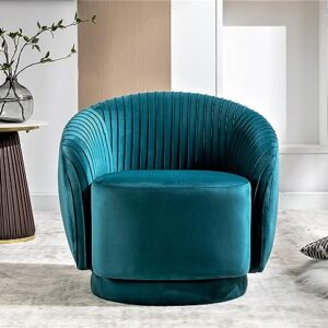 US Pride Furniture Contemporary Velvet Swivel Barrel Chair with 360° Spin Capability, Round Accent One-Seater Sofa for Living Room, Bedroom, and Office, Greenish Blue