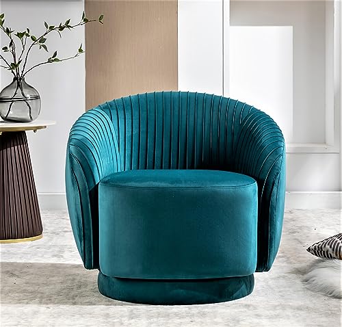 US Pride Furniture Contemporary Velvet Swivel Barrel Chair with 360° Spin Capability, Round Accent One-Seater Sofa for Living Room, Bedroom, and Office, Greenish Blue