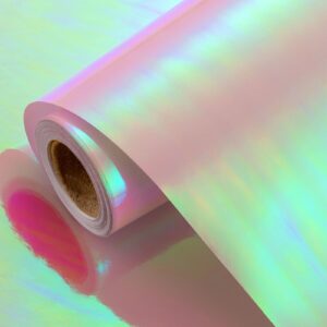 retrify pink wrapping paper roll, 17 inches x 32.8 feet holographic iridescent gift wrap paper for wedding bridal shower birthday