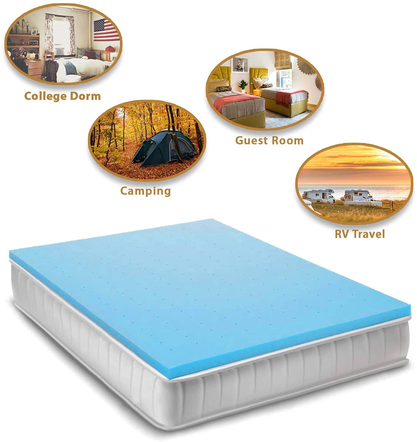 Nelaukoko Memory Foam 3 Inch Queen Mattress Topper Mattress Pad, Gel Infused Soft Bed Topper Bed Mattress Toppers for Pressure Relieving