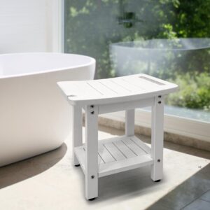 Meluvici Shower Bench Seat, HDPS Shower Stool for Inside Shower to Sit on, Waterproof Shower Chair with Shelf for Shaving Legs, Spa Bathroom Corner Shower Foot Rest, Indoor or Outdoor, White