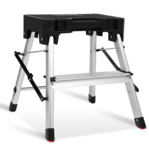 mesjaedr two step ladder, folding aluminum step stool with wide pedal & built-in tool box, 330 lbs capacity sturdy&portable 2 step ladder for home kitchen, bedroom, office, library, workplace