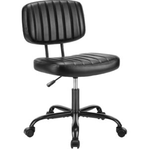 dumos small office armless desk wheels and lumbar support height adjustable computer, black pu leather cute vanity task chair for home and work