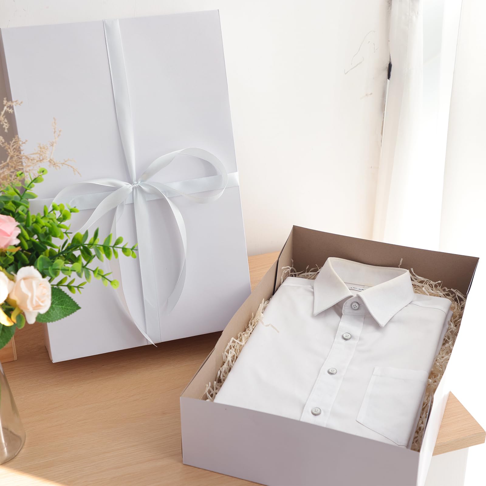 Moretoes 5 PCS X-Large White Gift Boxes with Lids, Extra Large Shirt Boxes Robe Boxes for Christmas Presents, Holidays, Mother's Day, Father's Day, Birthdays, Valentine's Day（17 x 11x 4 Inches）