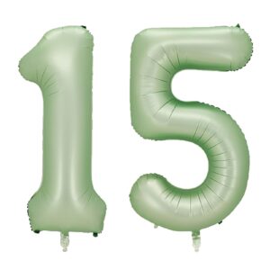 yfhvjtko 40 inch number 15 foil balloons 15th celebration decorations for happy 15th birthday party wedding bridal shower engagement photo shoot anniversary decoration, number 15 olive green balloon