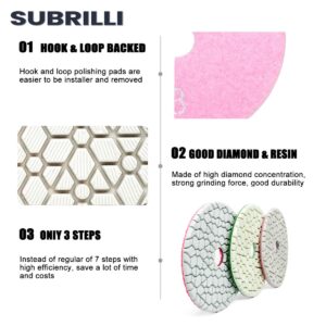 SUBRILLI 3 Step Diamond Polishing Pads 3-Pcs Step 1 Abrasive Disc for Granite Quartz Marble Concrete Terrazzo