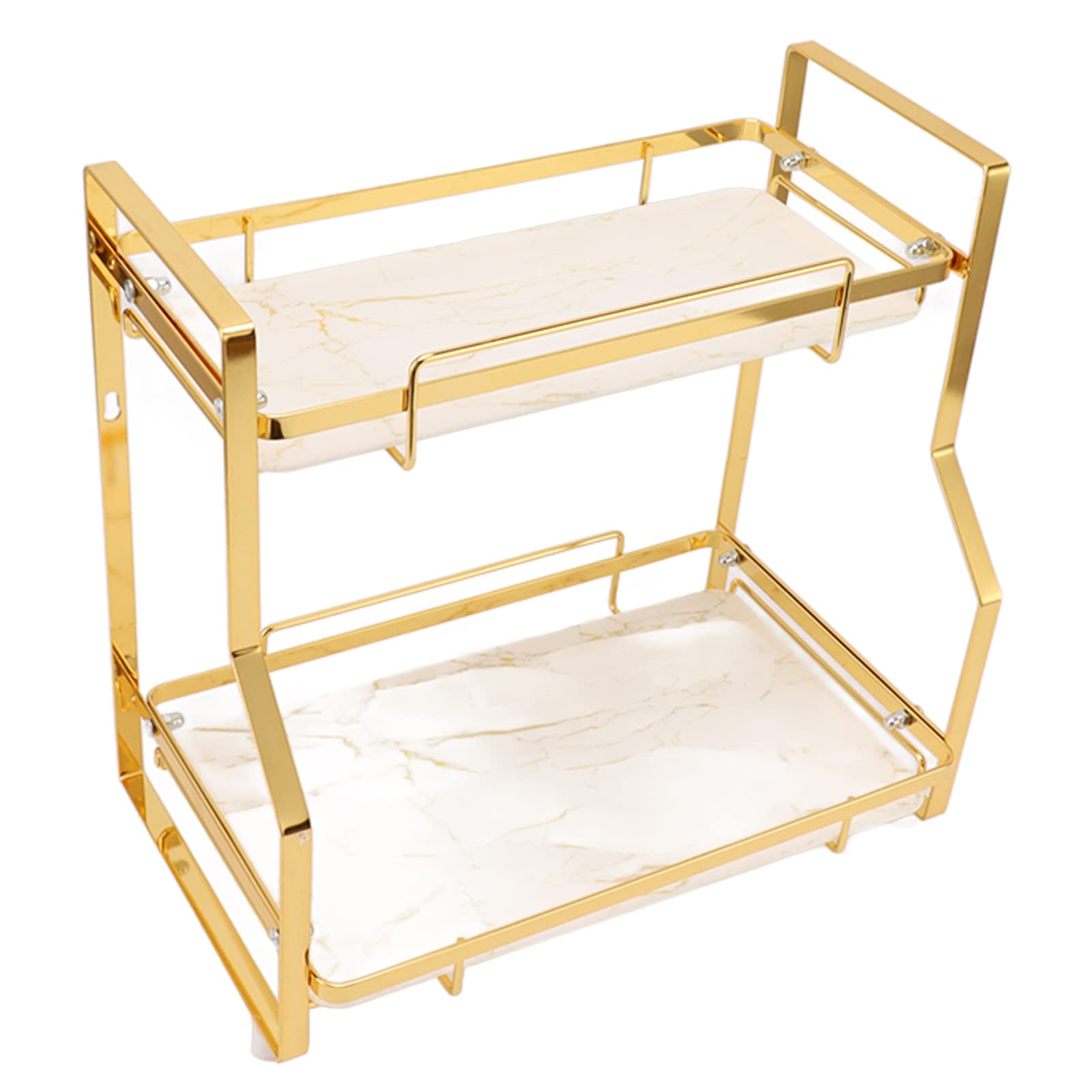 HERCHR Cosmetic Makeup Organizer, 2 Tier Bathroom Countertop Organizer Desktop Gold Metal Countertop Shelf for Cosmetics Storage Display Stand Shelf(Gold)