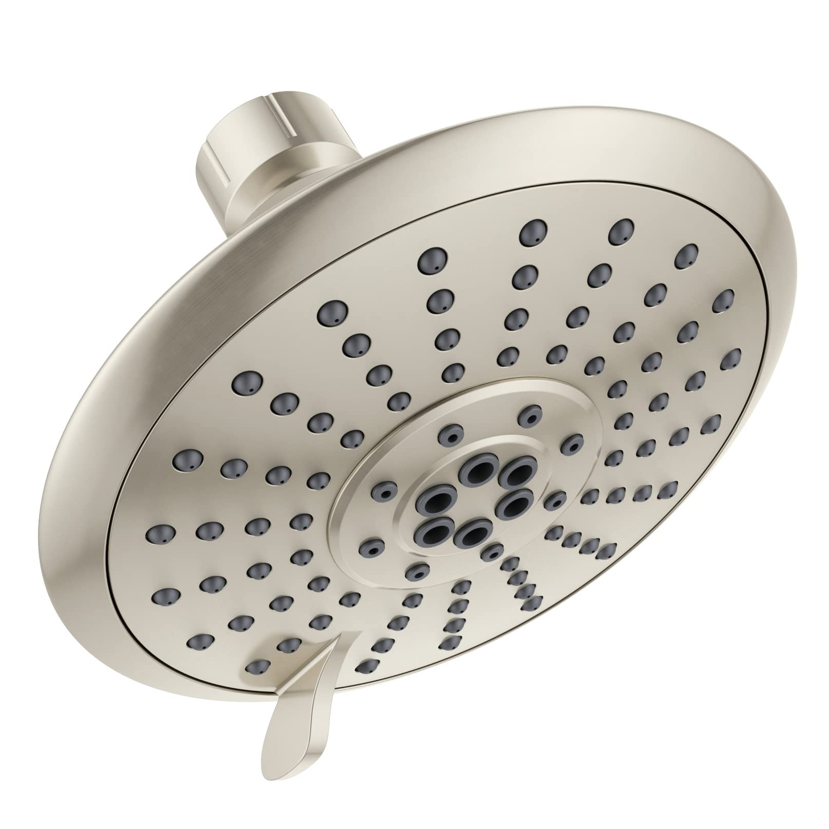 Westbrass CO563-07 5" Round Thin 5-Function Adjustable Spray Shower Head with 8" S-Shaped Wall Mount Shower Arm, Satin Nickel