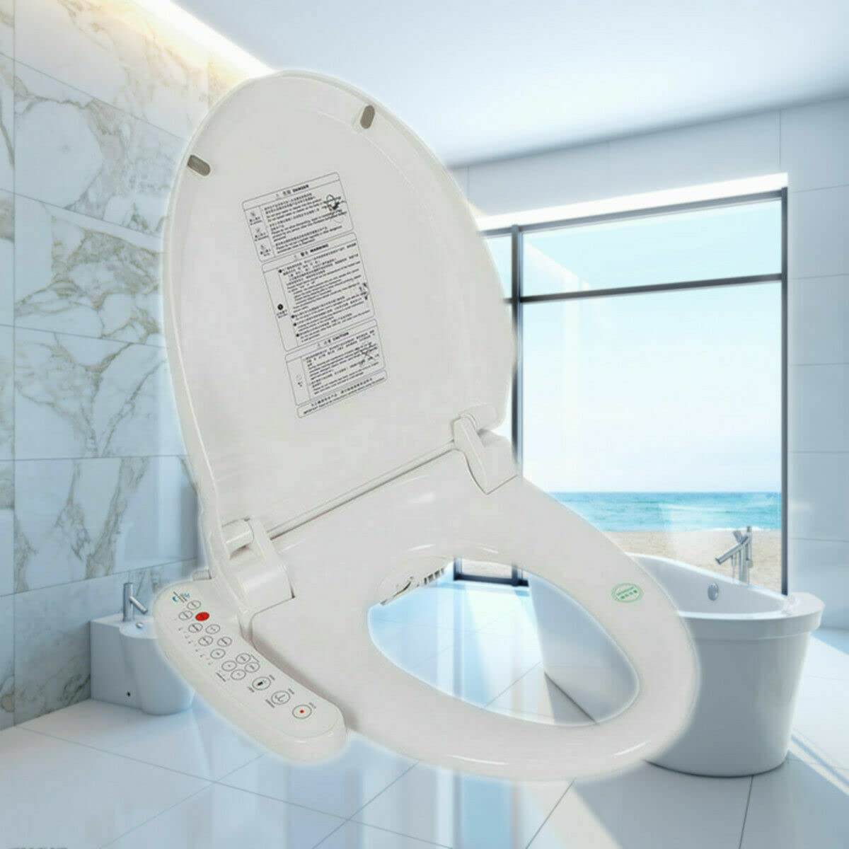 RustyVioum Electric Smart Toilet Seat, 1300W Auto Deodorization Elongated Heated Toilet Seat, Smart Bidet Toilet Seat Cleaning Bidet Cover 2 Nozzle & Air Dryer & Heated, White