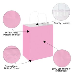 Toovip 50 Pack 8x4.75x10 Inch Medium Light Pink Kraft Paper Bags with Handles Bulk, Gift Bags for Birthday Party Favors Retail Grocery Shopping Business Goody Craft Merchandise Take Out Bags Sacks